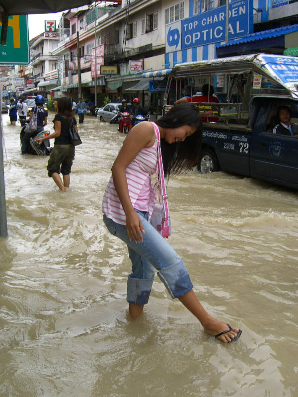 Girl in Pattaya during a flood