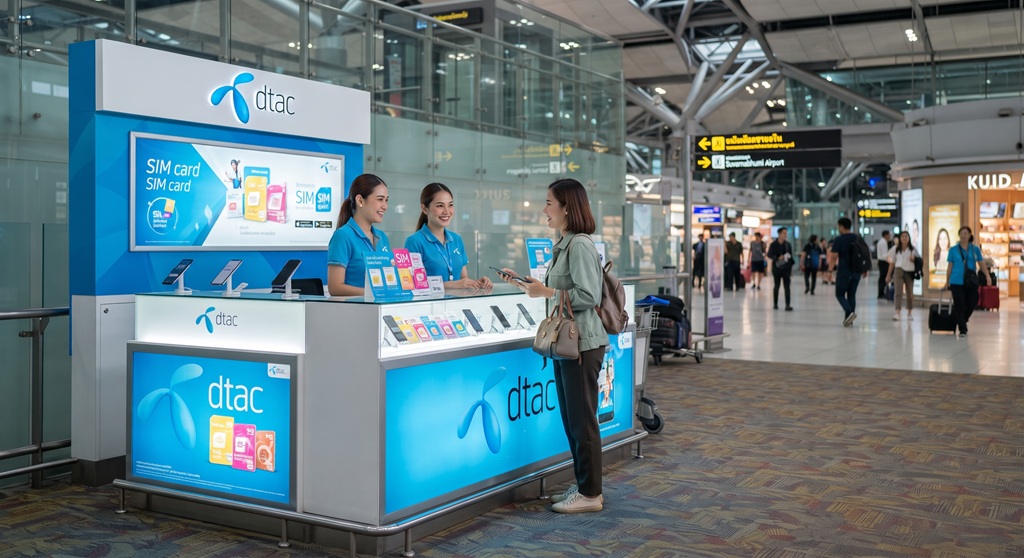 Woman at a Dtac counter while researching where to get th best eSIM for Thailand 